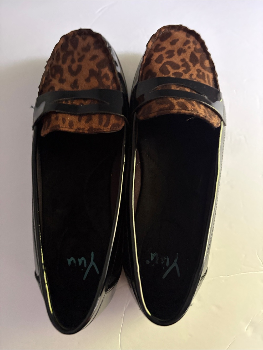 Yuu Leopard Print and Black Patent Penny Loafers